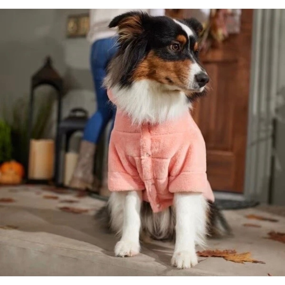 Frisco Faux Fur Pet Puffer Coat Pink Quilted Dog Jacket Large New